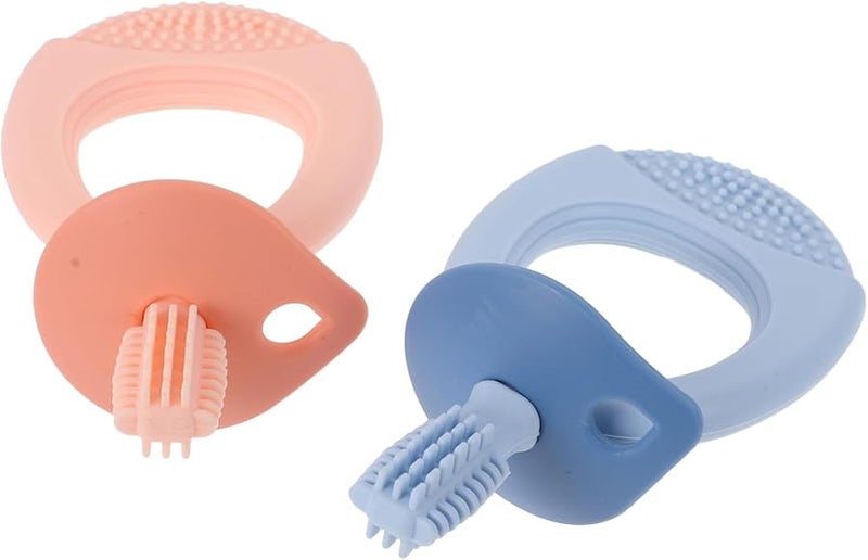 Safigle 2 Pack Baby Silicone Toothbrush Set Soft Bristles Cartoon Design for Teething Relief - Image 2