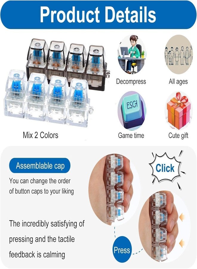 REENTA Mechanical Keyboard Switch Fidget Toy Keychain, Clicky Stress Relief Button Toy with 4 Keys Portable Desk Gadget - Image 4