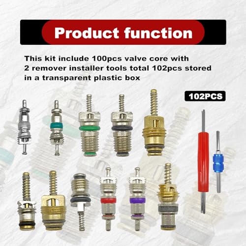 CmeRto مجموعة ملحقات صمامات تكييف الهواء 102 قطعة، صمامات إطارات A/C R12 R134a مع أداة إزالة وتركيب مزدوجة الرأس - Image 5