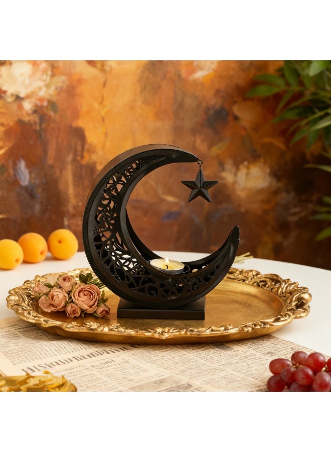 حامل شموع شاي معدني هلال ذهبي أسود – منحوت ديكور مهرجان زينة إكسسوارات منزلية هدية - Image 1