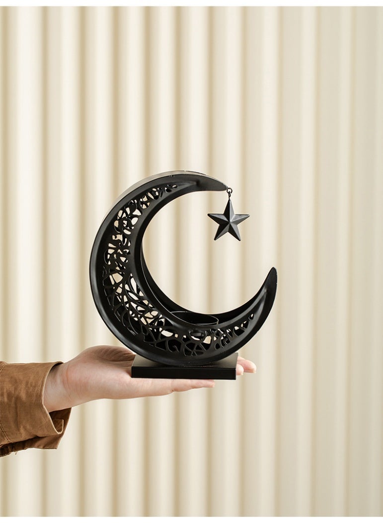 حامل شموع شاي معدني هلال ذهبي أسود – منحوت ديكور مهرجان زينة إكسسوارات منزلية هدية - Image 4
