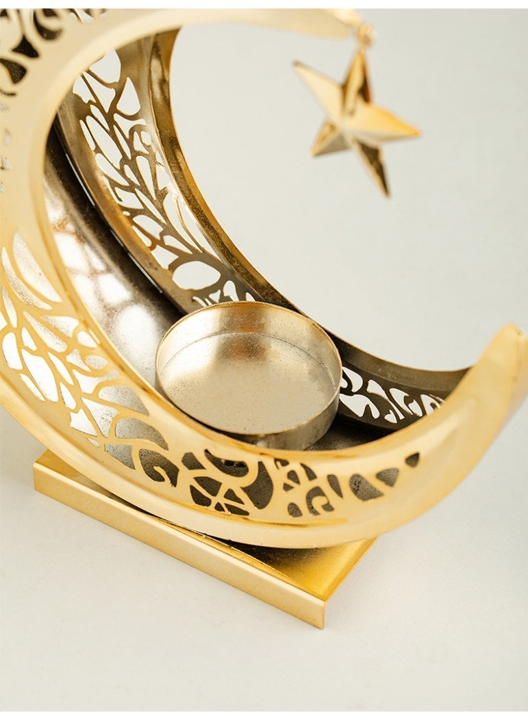 حامل شموع شاي معدني هلال ذهبي أسود – منحوت ديكور مهرجان زينة إكسسوارات منزلية هدية - Image 5