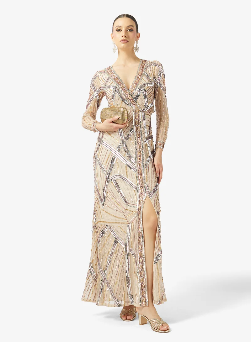 Amelia Rose  Embellished V-Neck Maxi Dress for Women | Best Price UAE