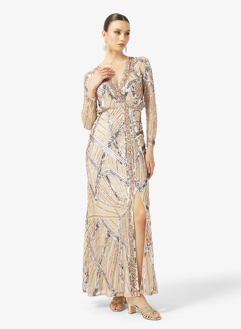 اميليا روز فستان ماكسي مزين بياقة على شكل حرف - Image 1