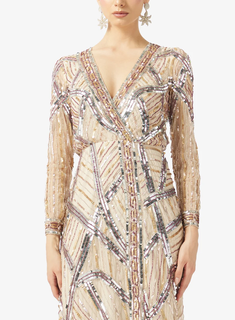 Amelia Rose  Embellished V-Neck Maxi Dress for Women | Best Price UAE