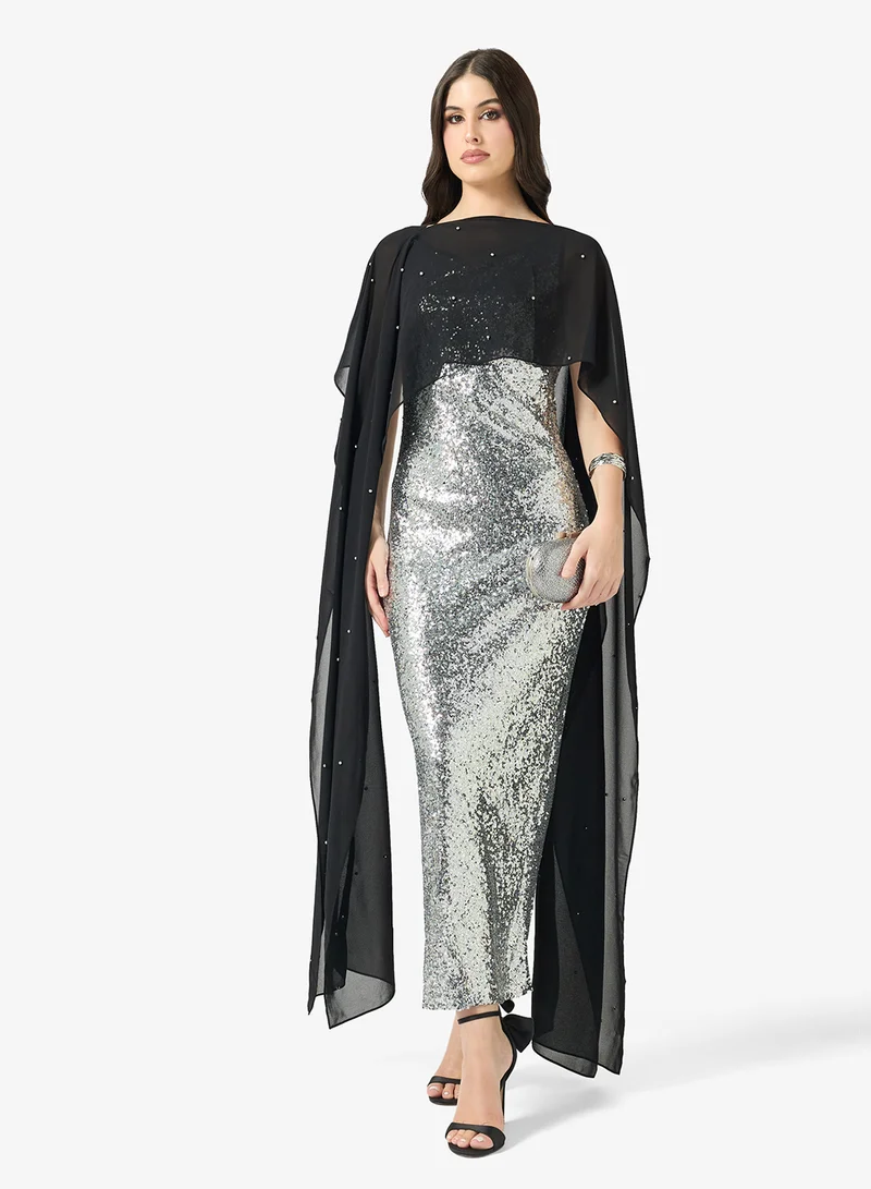 Khizana  Shimmer Dress With Exaggrated Cape for Women | Best Price UAE