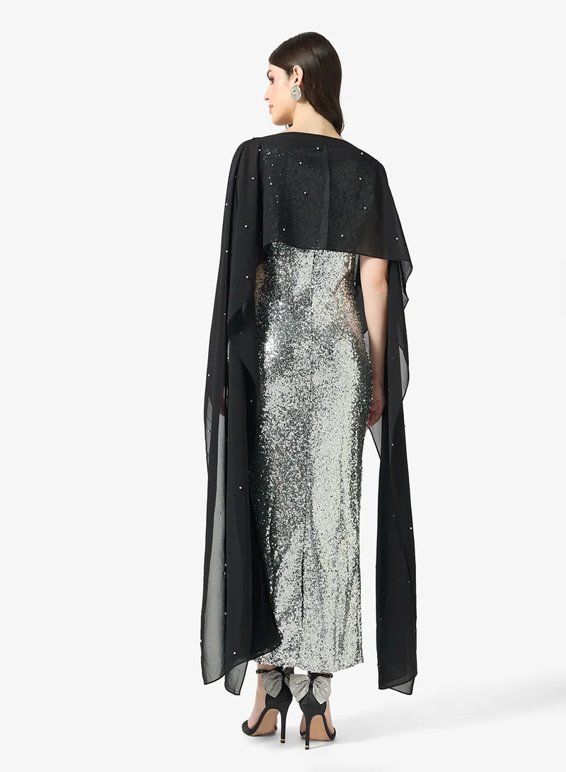 Khizana  Shimmer Dress With Exaggrated Cape for Women | Best Price UAE