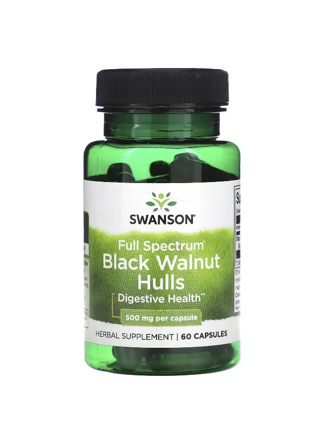 SWANSON سوانسون، قشور الجوز الأسود كاملة الطيف، 500 ملغ، 60 كبسولة - Image 1