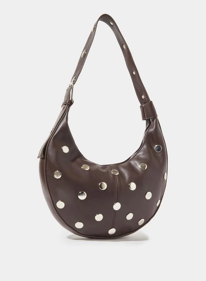 ستايلي Coffee Brown Studded Shoulder Bag