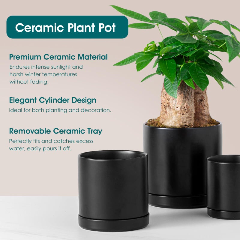 vancasso Ceramic Plant Pots, 3 Piece Planters for Indoor Plants, 4.25+5.25+6.25 Inch Flower Pots with Drainage, Plant Pots Indoor for Succulent, Pothos, Snake Plant and Money Tree, Etc (Black) - Image 4
