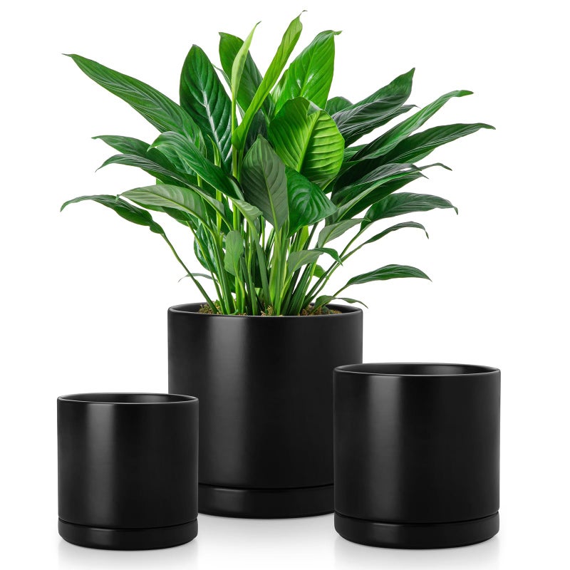 vancasso Ceramic Plant Pots, 3 Piece Planters for Indoor Plants, 4.25+5.25+6.25 Inch Flower Pots with Drainage, Plant Pots Indoor for Succulent, Pothos, Snake Plant and Money Tree, Etc (Black) - Image 1