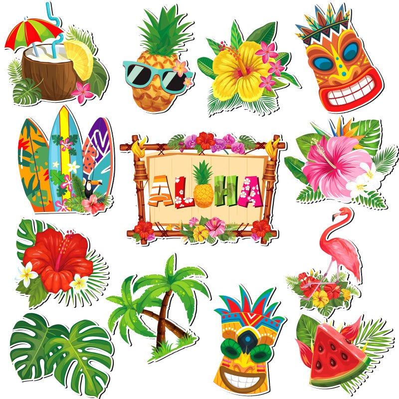 Ferraycle 13 Pcs Summer Beach Car Magnets Cruise Door Magnets Decorations Pineapple Palm Tree Refrigerator Magnets Hawaii Tropical Magnets Fridge Decor Flamingo Magnetic Decals Sticker for Fridge