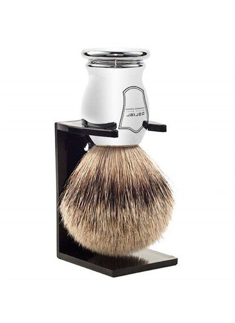 100% Silvertip Badger Bristle Shaving Brush–Chrome Handle with 3-Band-Silvertip Badger Hair Bristles – Extra Dense and Soft Bristles –Parker Shaving Brush Stand Included