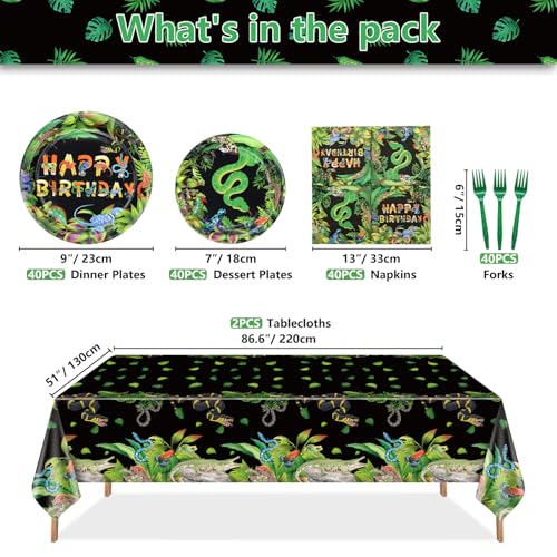 PTECDROTS 162Pcs Reptile Party Decorations Plates Including Reptile Birthday Decorations Plates Napkins Wildlife Tablecloth for Jungle Safari Lizard Swamp Birthday Party Supplies Serve 40 - Image 5