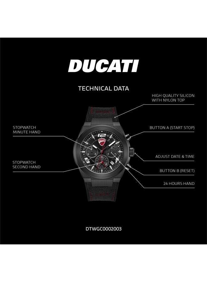 Ducati DT014 Black Dial Black Silicone-Nylon Strap Chronograph Watch for Men 41mm - Image 5