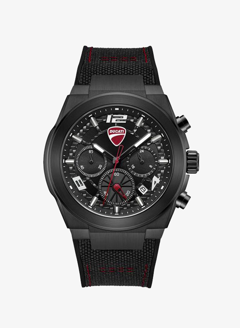 Ducati DT014 Black Dial Black Silicone-Nylon Strap Chronograph Watch for Men 41mm - Image 1