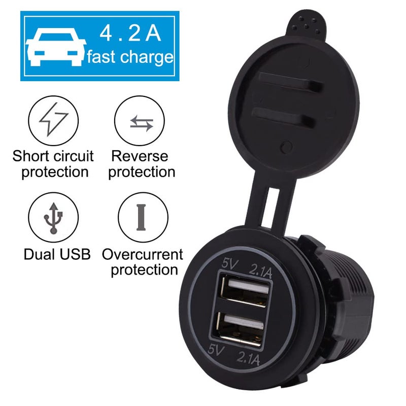 WYMECT 5 Pack 12V USB Outlet, Dual USB Quick Charger Socket Waterproof Power Outlet 12V/24V 2.1A for Car, Boat, RV, and Motorcycle - Image 2