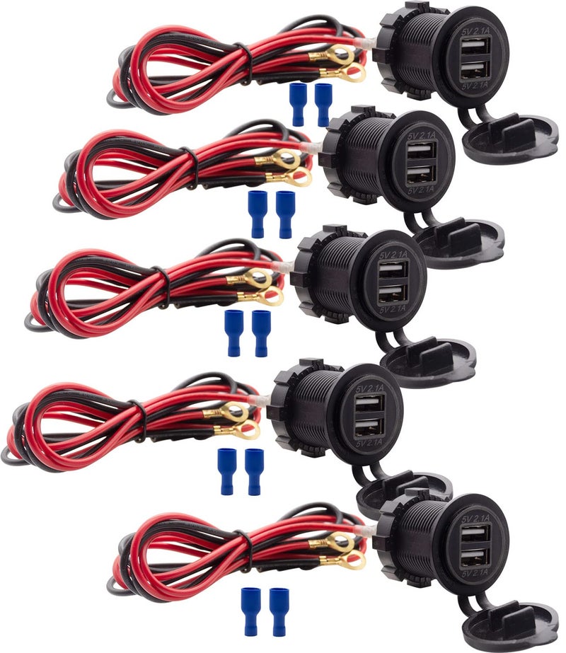 WYMECT 5 Pack 12V USB Outlet, Dual USB Quick Charger Socket Waterproof Power Outlet 12V/24V 2.1A for Car, Boat, RV, and Motorcycle - Image 1