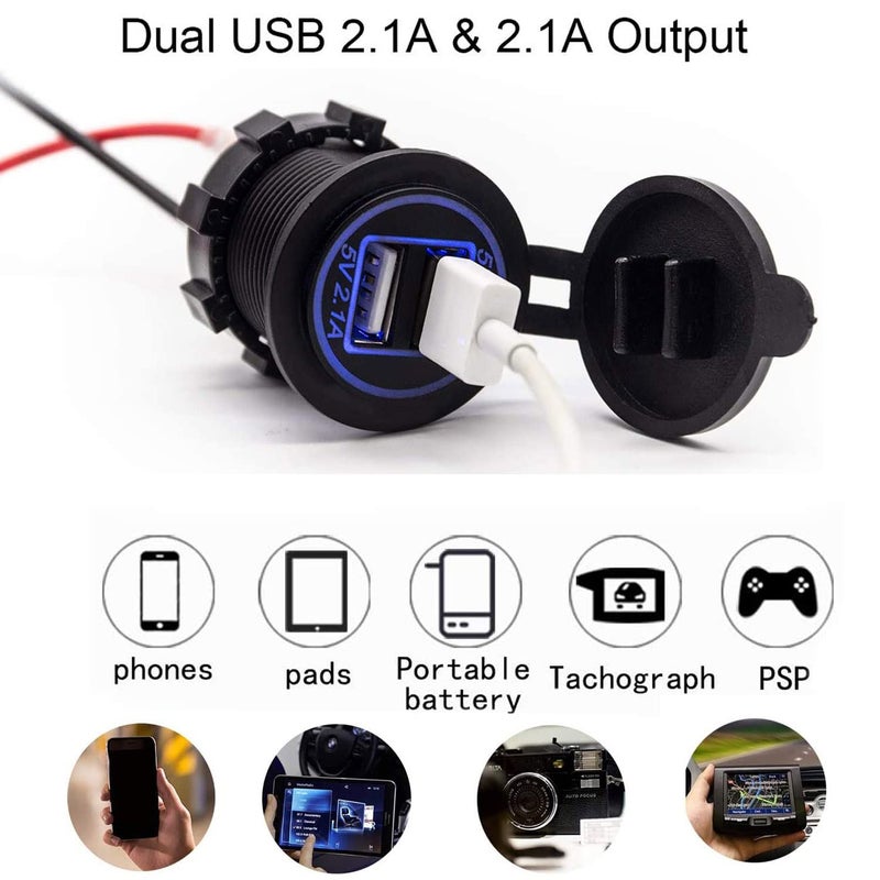 WYMECT 5 Pack 12V USB Outlet, Dual USB Quick Charger Socket Waterproof Power Outlet 12V/24V 2.1A for Car, Boat, RV, and Motorcycle - Image 5