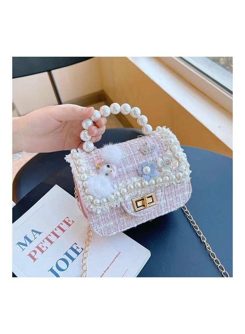 1-Piece Simulation Pearl Handle Handbag,Fashion Cute Rabbit Design Girls Simple Crossbody Bags,Lady Small Lightweight Carry-On Bag,Colour Pink - Image 1
