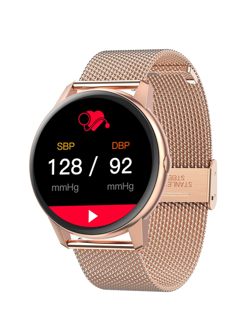 French Connection French Connection Full Round Touch Screen Smartwatch Mesh Band with Extra Pink Silicone Strap Bluetooth-Sport Modes-Heart Rate Monitor-Multiple Watch Faces - R3-A Pro