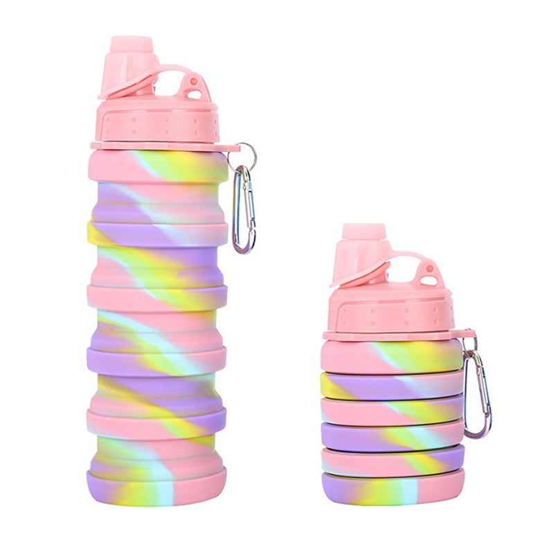 YCTMALL Collapsible Water Bottles Two Pack Travel Sports Portable Sport Water Bottle comes with mountaineering Buckle 500ml silicone Water-proof camping water bottle (Pink camouflage+Pink camouflage) - Image 3