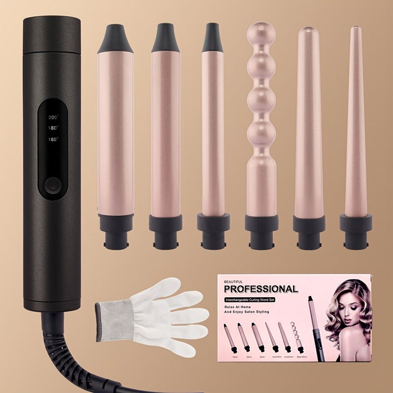 Champagne 6 In 1 Professional Curling Iron For Home Use Best Gift For Women - Image 5