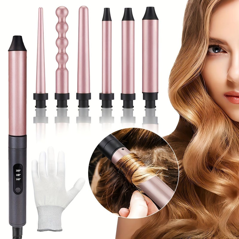 Champagne 6 In 1 Professional Curling Iron For Home Use Best Gift For Women - Image 1