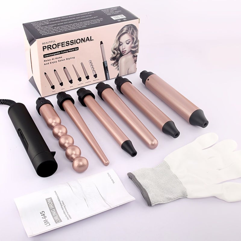 Champagne 6 In 1 Professional Curling Iron For Home Use Best Gift For Women - Image 3