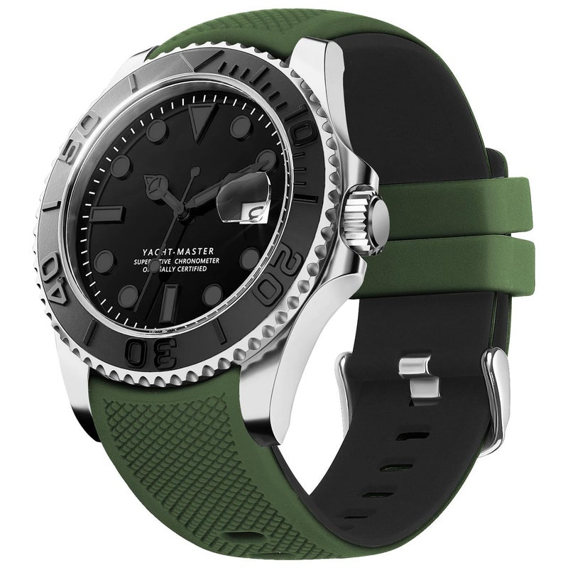 Fullmosa 22mm 20mm 24mm Silicone Watch Bands Curved Watch Strap Compatible with Samsung Galaxy Watch 7 6 5 4 3 Garmin Fossil Amazfit for Men Women22mmArmy GreenBlack - Image 2