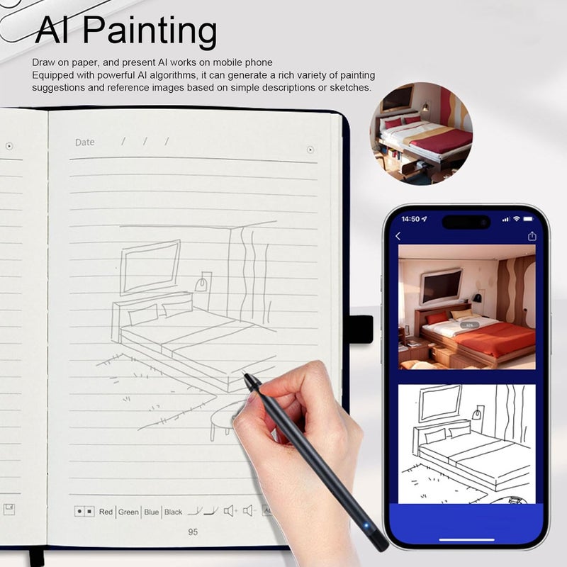 GOWENIC Smart Notebook Writing Pad with Pen, Digital Notepad Bluetooth 5.0 with OCR Text Recognition Al Image Generation for Note Taking and Sketching for Android iOS Phone Tablet (Linen Texture - Image 4