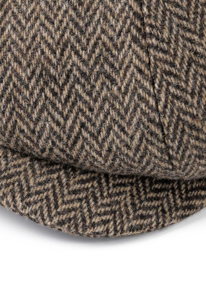 FEINION Men's Wool Newsboy Cap 8 Panel Ivy Tweed Cabbie Flat Hat Baker Boy Cap, Herringbone Khaki, 7 1/4 - Image 4