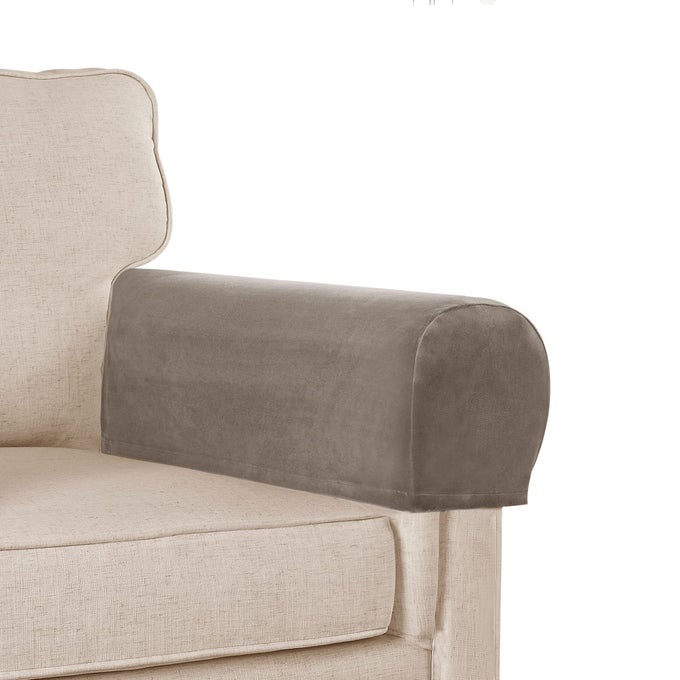 SOFA ARM COVERS VELVET PLUSH ANTISLIP COUCH ARMREST PROTECTORS FOR SOFA COUCH CHAIR RECLINER SET OF 2 TAUPE