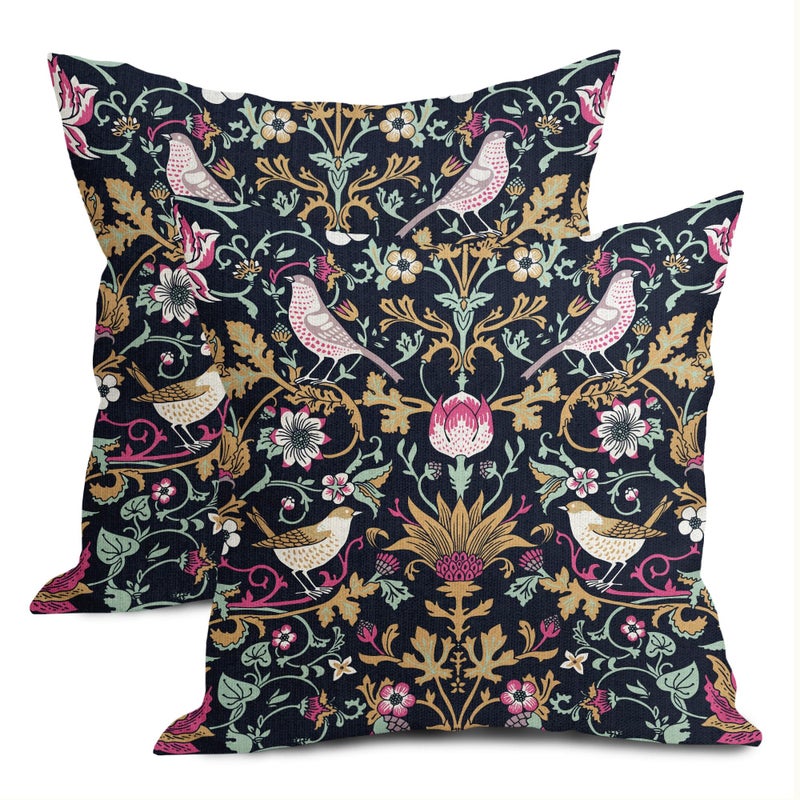 aportt Chinoiserie Floral Bird Colorful Pillow Covers 18X18 in Set of 2 Hot Pink Tan Teal Green Pimpernel Flower Throw Pillow Cases Vintage Art Pillowcases Home Decor for Couch Patio Sofa Porch - Image 1