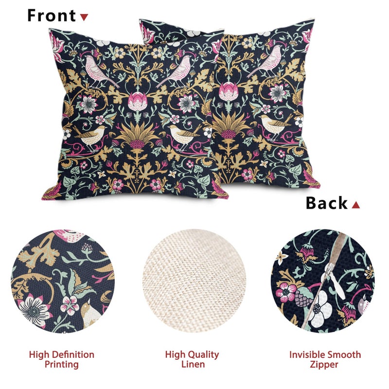 aportt Chinoiserie Floral Bird Colorful Pillow Covers 18X18 in Set of 2 Hot Pink Tan Teal Green Pimpernel Flower Throw Pillow Cases Vintage Art Pillowcases Home Decor for Couch Patio Sofa Porch - Image 5