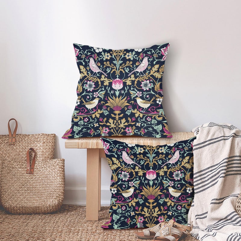 aportt Chinoiserie Floral Bird Colorful Pillow Covers 18X18 in Set of 2 Hot Pink Tan Teal Green Pimpernel Flower Throw Pillow Cases Vintage Art Pillowcases Home Decor for Couch Patio Sofa Porch - Image 3