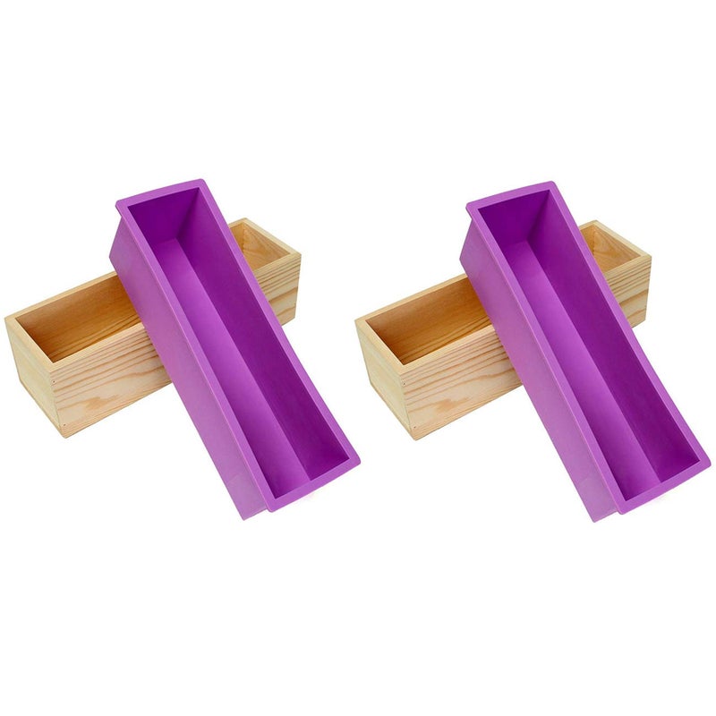 Ogrmar Flexible Rectangular Soap Silicone Mold with Wood Box DIY Tool for Soap Cake Making 42oz Purple2PCS