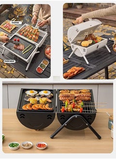 Portable Charcoal Grill With Cover And Chimney，Double Sided Barbecue，Tabletop BBQ Grill For Outdoor Camping Backyard Party Cooking (Metal : White) - pzsku/Z97BA166F244C6157EF05Z/45/_/1729834905/1425bef0-f092-4cd2-bcc1-88789aa26932