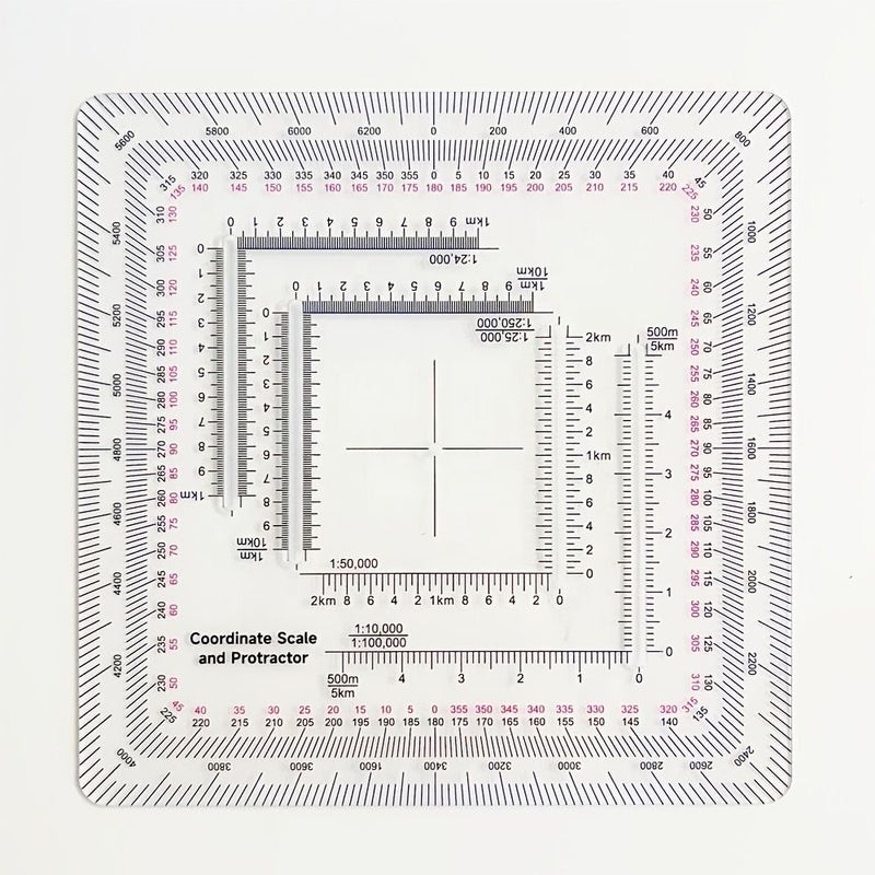 Coordinate Protractor And Compass Ruler Durable Plastic Measuring Scale With Built In Graduations Style 2 0 To 360 Degrees For Architects Surveyors And Engineers Lightweight Easy To Use - Image 1