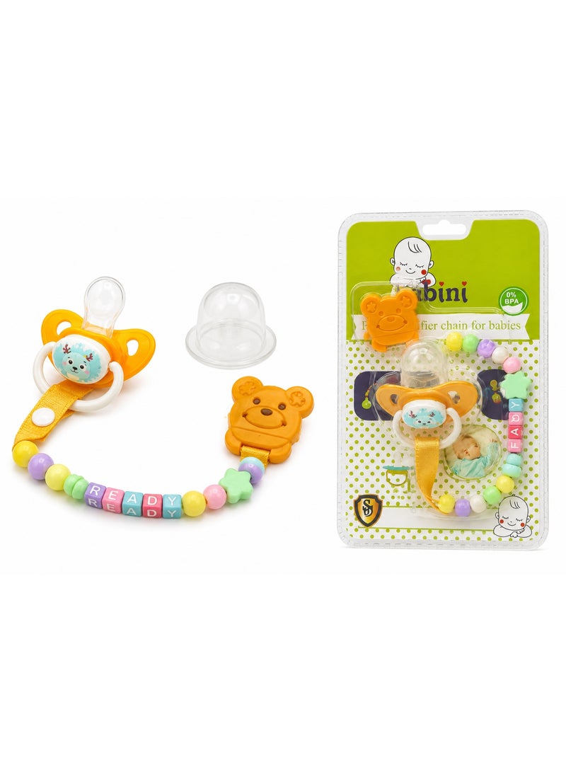 BAMBINI Premium Baby Silicone Pacifier with Beaded Clip Chain & Protective Cover, Orange, 0+ Months - Image 2