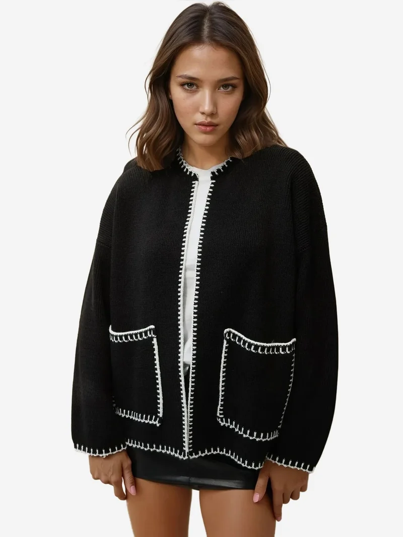 هيكاب كارديجان طويل محبوك بتفاصيل غرزة