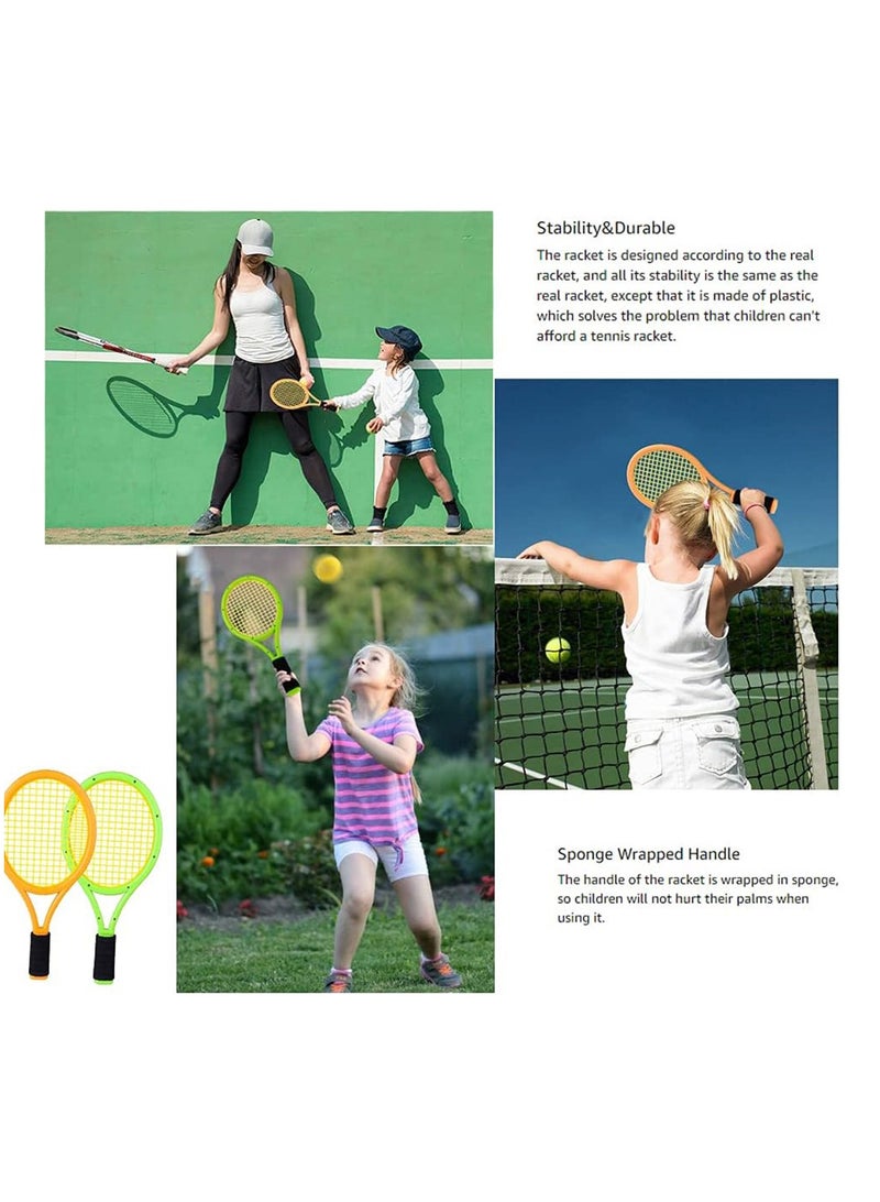 Generic Tennis Racket Set for Children, 1Pair Plastic Racquet with Bag and 2 Tennis Ball for Children, Tennis Racquets Gift Set Outdoor Indoor Sports Tennis Game for Toddler Children Over 2 Year, Orange&Green  - Image 2