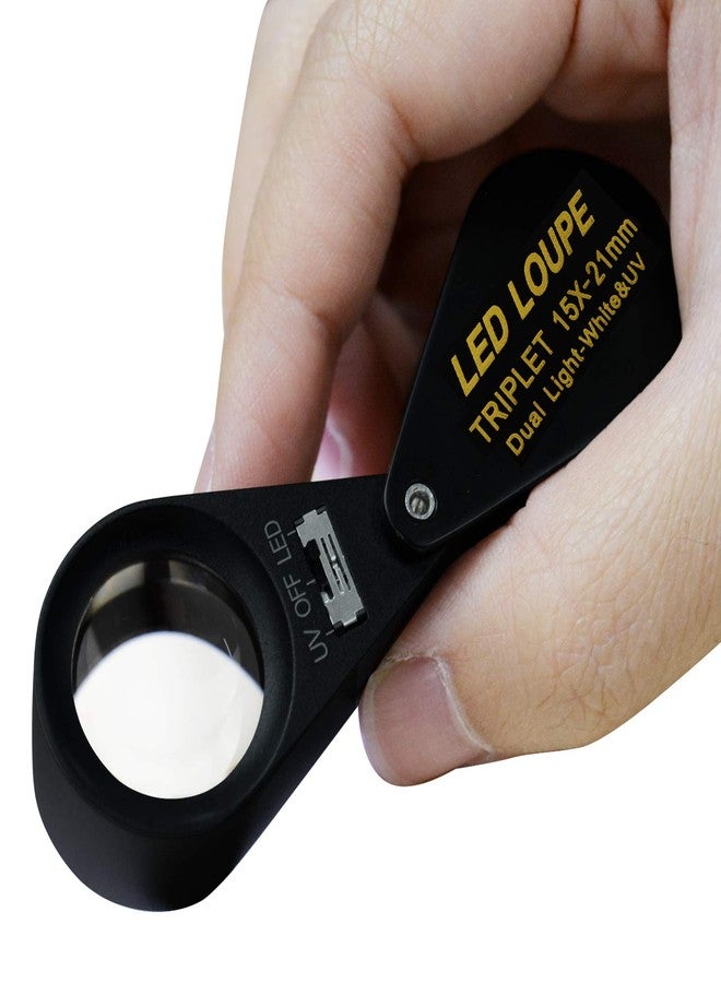 DANOPLUS 15x Magnifier Jewelry Loupe LED UV 21mm Triplet Lens Optical Glass Pocket Gem Magnifying Tool Jeweler, Stamp Philatelist, Coin Numismatic - Image 5