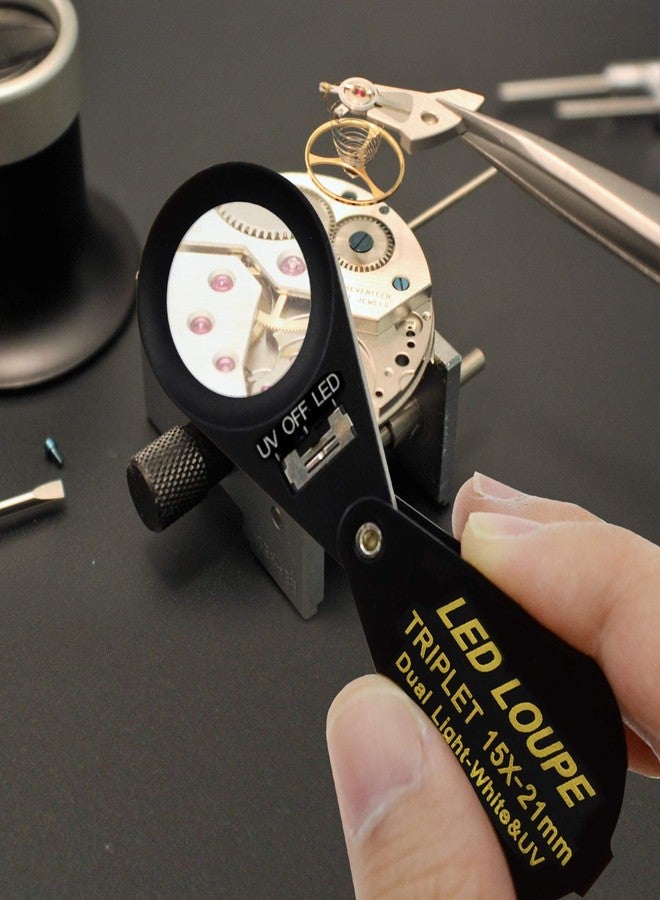 DANOPLUS 15x Magnifier Jewelry Loupe LED UV 21mm Triplet Lens Optical Glass Pocket Gem Magnifying Tool Jeweler, Stamp Philatelist, Coin Numismatic - Image 2