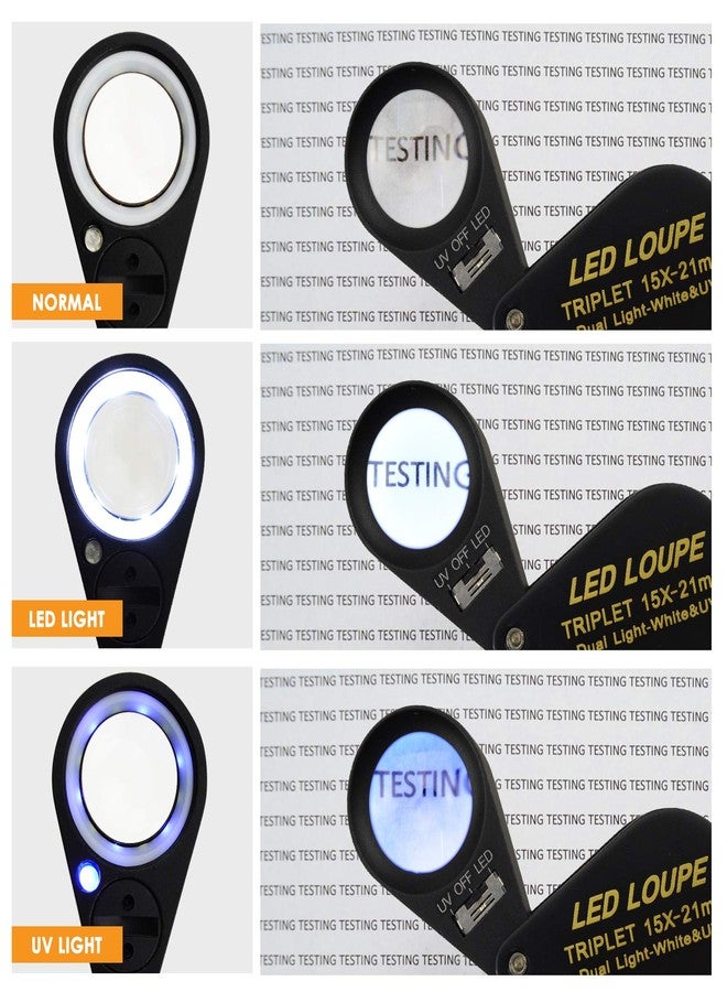 DANOPLUS 15x Magnifier Jewelry Loupe LED UV 21mm Triplet Lens Optical Glass Pocket Gem Magnifying Tool Jeweler, Stamp Philatelist, Coin Numismatic - Image 4