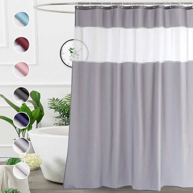 UFRIDAY Shower Curtain Grey and White 72 x 72 Inch, Fabric Shower Curtain with Window.Shower Curtain for Bathroom and Bathtubs,Machine Washable, Hotel Quality - Image 1