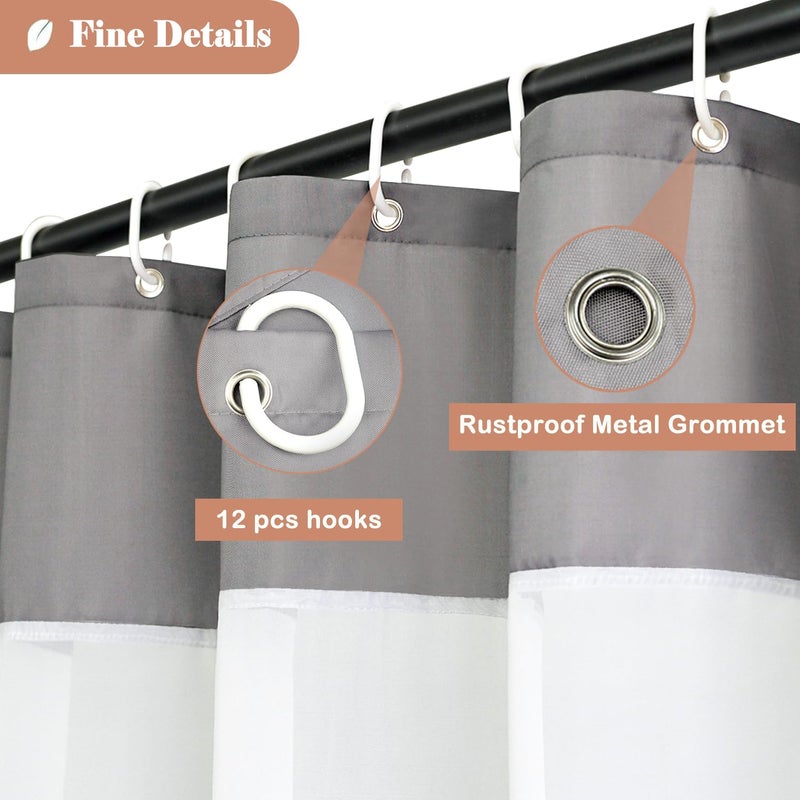 UFRIDAY Shower Curtain Grey and White 72 x 72 Inch, Fabric Shower Curtain with Window.Shower Curtain for Bathroom and Bathtubs,Machine Washable, Hotel Quality - Image 3