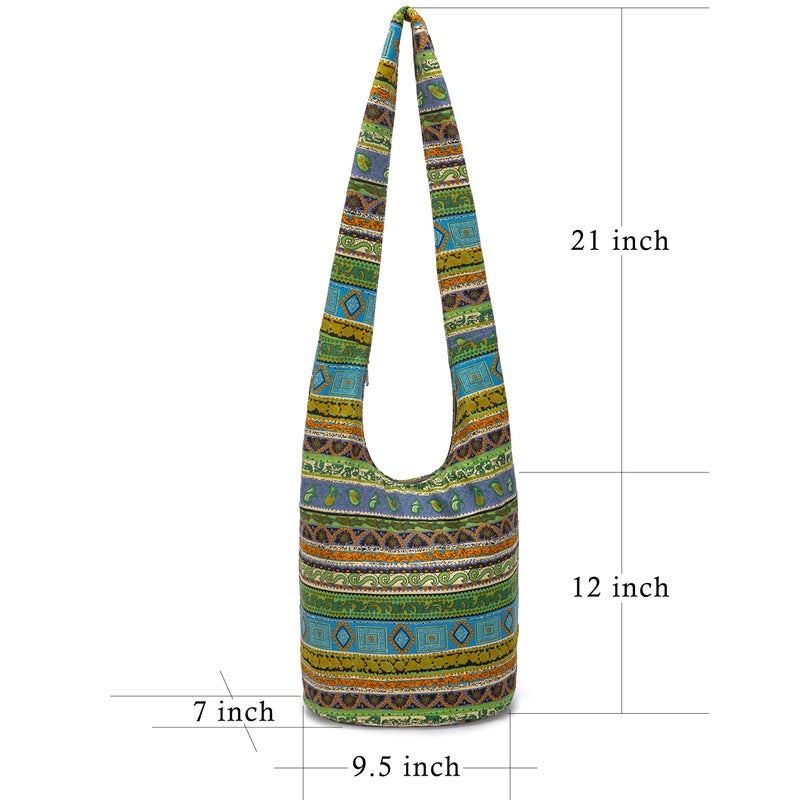 Coton Pose Women Shoulder Handbags Fashion canvas Hippie Crossbody Bags Bohemian Animal Prints Hobo Bags (Green-Yellow) - Image 3