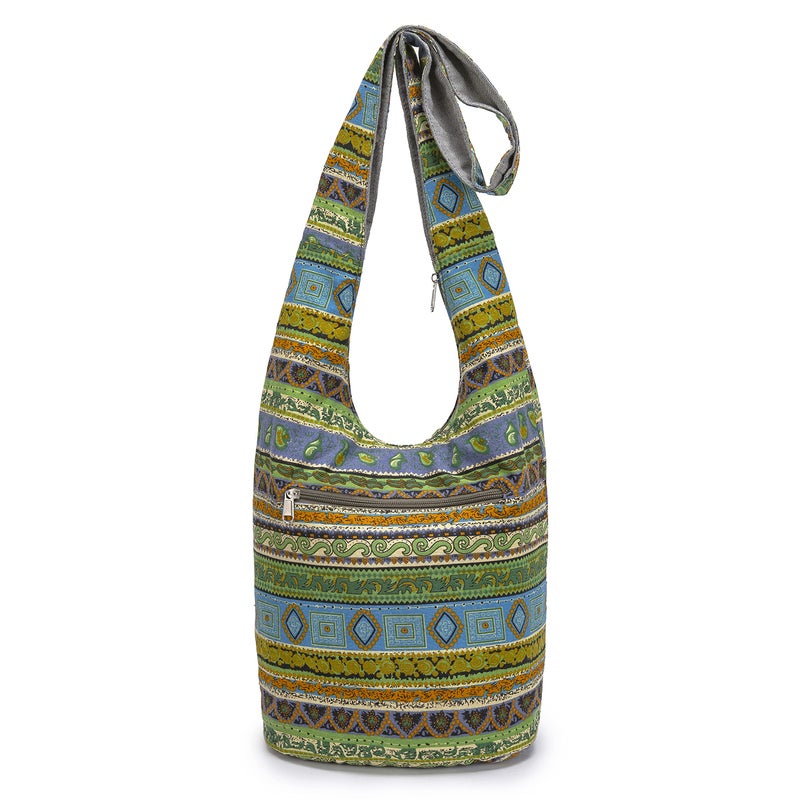 Coton Pose Women Shoulder Handbags Fashion canvas Hippie Crossbody Bags Bohemian Animal Prints Hobo Bags (Green-Yellow) - Image 4