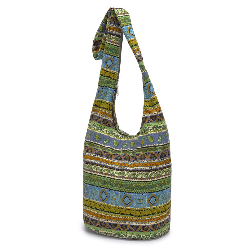 Coton Pose Women Shoulder Handbags Fashion canvas Hippie Crossbody Bags Bohemian Animal Prints Hobo Bags (Green-Yellow) - Image 2